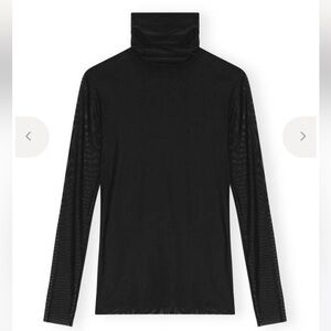 Ganni Black Mesh Long Sleeve Turtleneck Top
